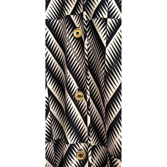 Anne Klein Navy/White Small Long Sleeve Button Down Geometric Print Dress - Picture 4 of 12